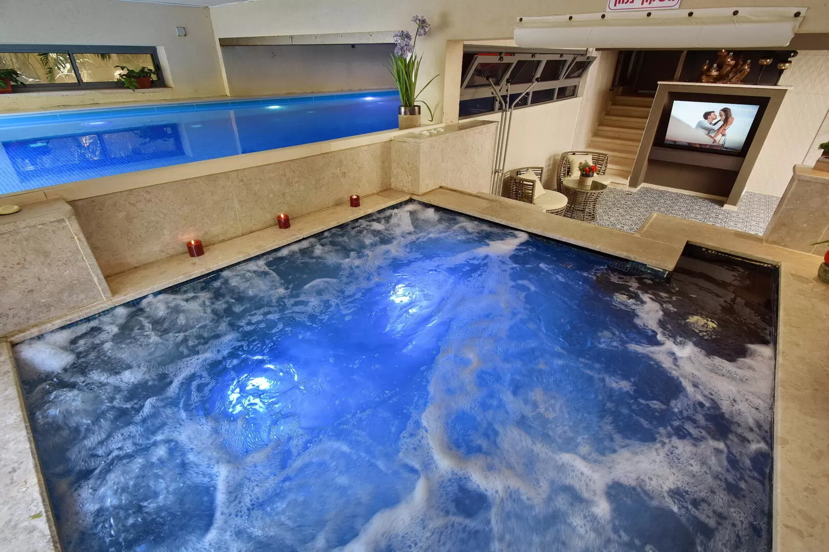 The indoor spa with a huge heated pool and pampering whirlpools belongs to the Japanese suite, with its own private entrance - Ahuzat Eden's