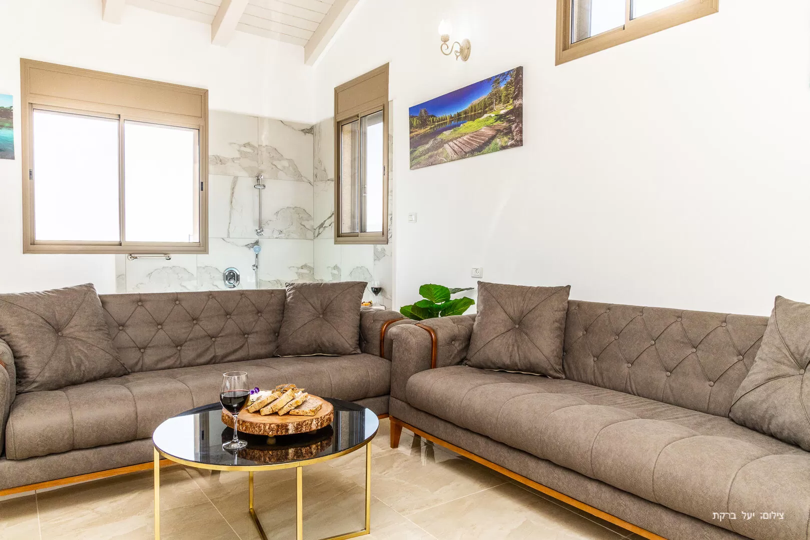 In the living room there are two wide sofas that open into double beds - Bayn Ha'Etzim, Yaara, Western Galilee