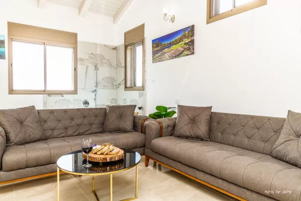 In the living room there are two wide sofas that open into double beds - Bayn Ha'Etzim, Yaara, Western Galilee