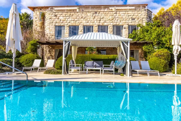 The pool is heated in transitional seasons, and overlooks the view of the Sea of Galilee and the Golan Heights - Ahuzat Yasmin, Rosh Pina, Upper Galilee